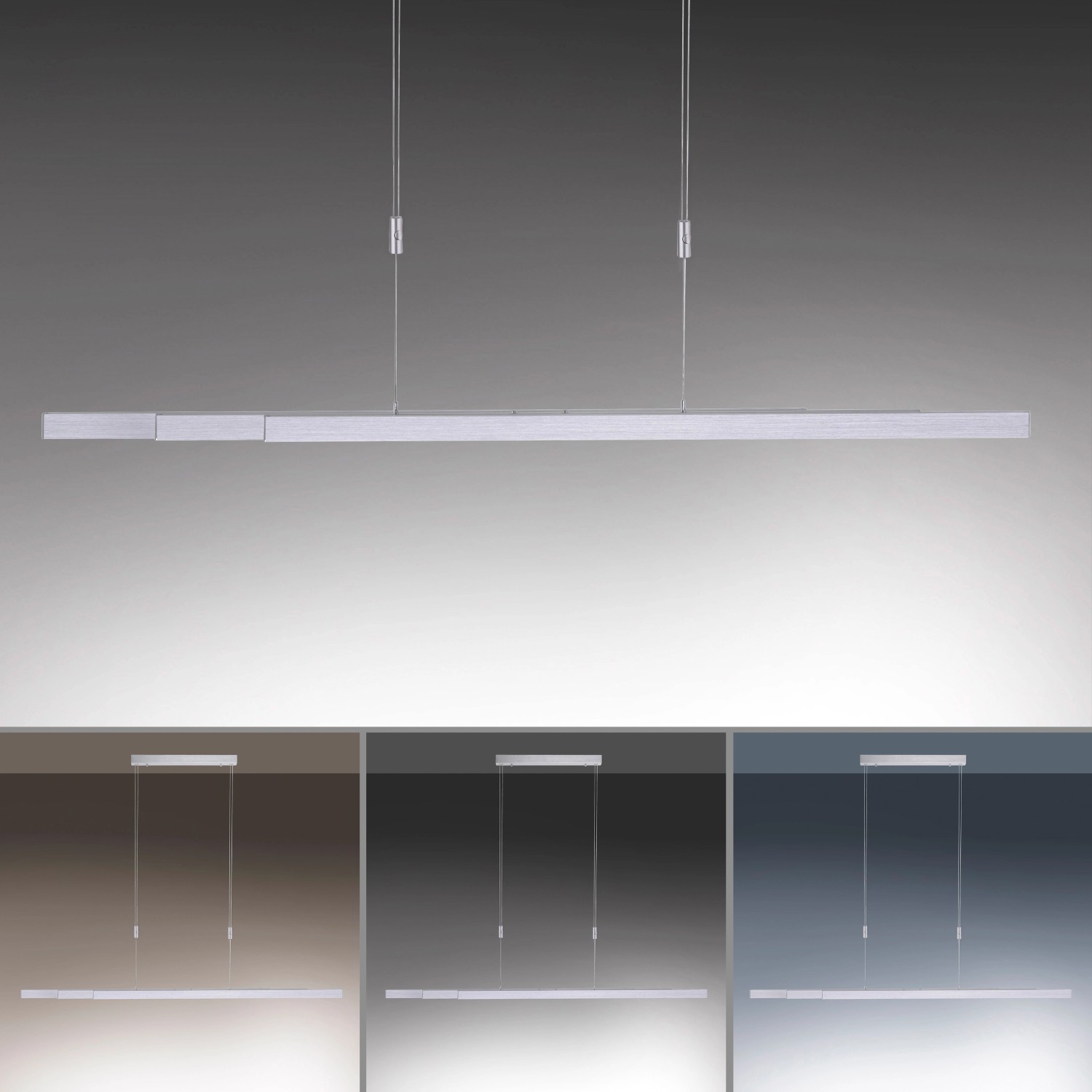 Moderne LED-Pendelleuchte Adriana von Paul Neuhaus aus Aluminium, 179 cm breit, mit verstellbarer Farbtemperatur.