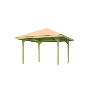 Weka Gartenoase 651: Holz-Pavillon mit roten Dachschindeln, 380x380 cm. Ideal für Garten & Entspannung.