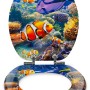 Sanfino WC-Sitz Nemo mit Absenkautomatik, Holz, blaues Korallenriff mit Fischen.