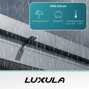 LUXULA LED Straßenleuchte: Staubdicht und wassergeschützt (IP65) bei -20°C bis +40°C.