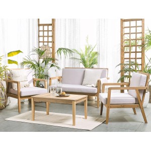 Beliani Lounge Set PALLANO in Taupe: Gartenmöbel Set mit Sofa, Sesseln und Tisch aus Akazienholz.