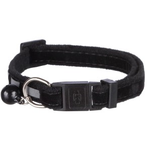 Schwarzes, reflektierendes Trixie Katzenhalsband aus Samt mit Glöckchen und verstellbarem Verschluss.