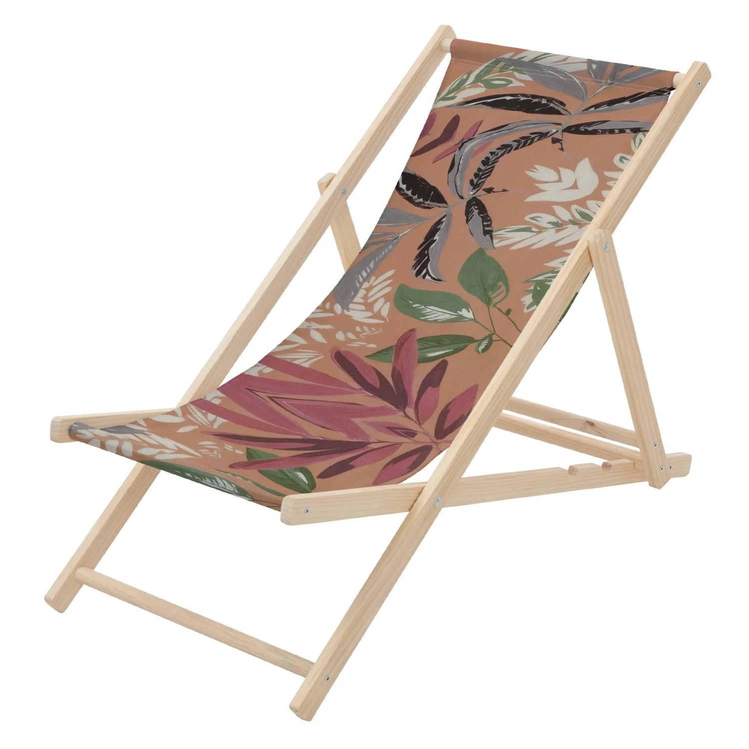 ECD Germany Liegestuhl Klappbar Floral Braun-Rot-Grün aus Holz