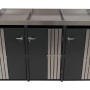 Anthrazit-Edelstahl Mülltonnenverkleidung mit 3 Fächern, abschließbaren Türen und Pflanzkasten. Robuste Mülltonnenbox.