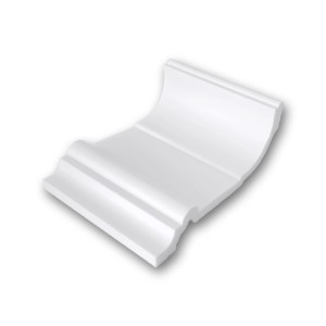 Musterstück einer weißen PROFHOME Eckleiste/Deckenleiste, ca. 10 cm lang.