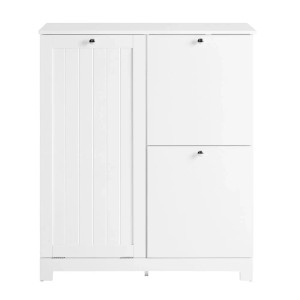 SoBuy Badezimmerschrank mit 3 Wäschekörben Badschrank Wäscheschrank Weiß 78x90x38cm BZR213-W