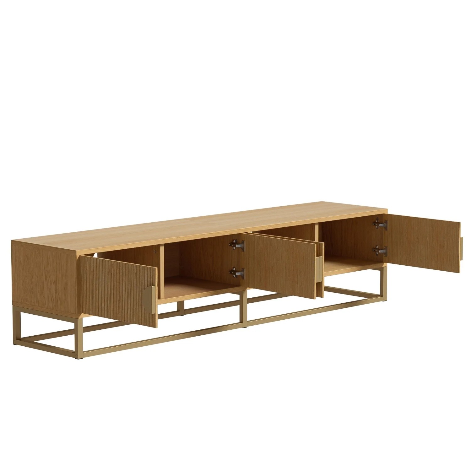 okwish TV Schrank mit 4 Türen und Halbrunden Griffen für Wohnzimmer 180x40x40cm Natur