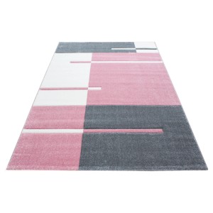 Ayyildiz Kurzflorteppich Hawaii 1310 Pink, 160x230 cm, mit modernem geometrischen Muster in Pink, Grau und Weiß.