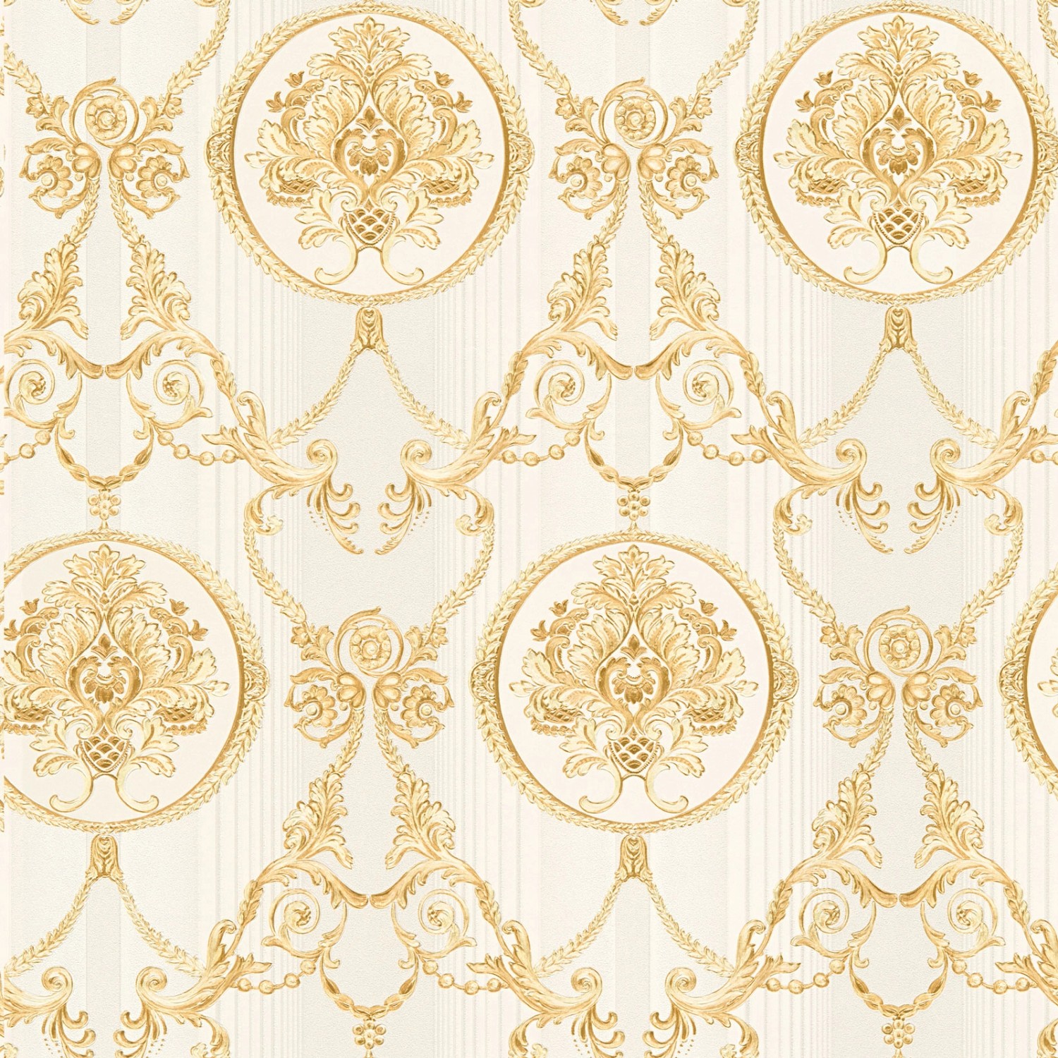Bricoflor Barock Tapete in Weiß Gold Elegante Vlies Barocktapete Opulent für Schlafzimmer und Esszimmer Ornament Wandtapete mit Streifen Edel