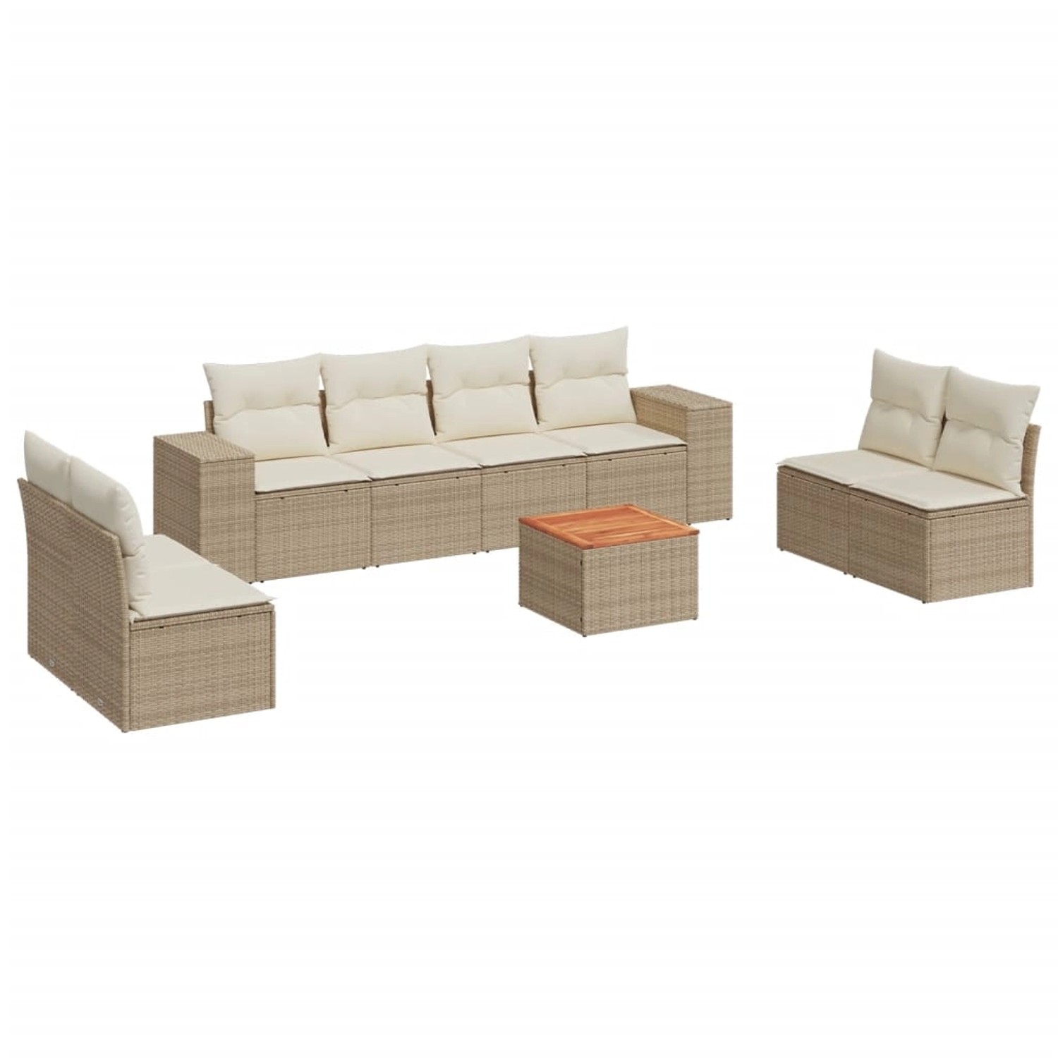 vidaXL 9-Tlg Garten-Sofagarnitur mit Kissen Beige Poly Rattan 3225407 günstig online kaufen