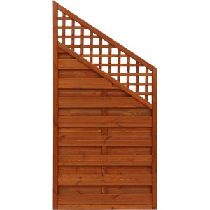 Sichtschutzzaun Element Bordeaux in Teak: Holzzaun mit Kreuzgitter, 180x120/90 cm.