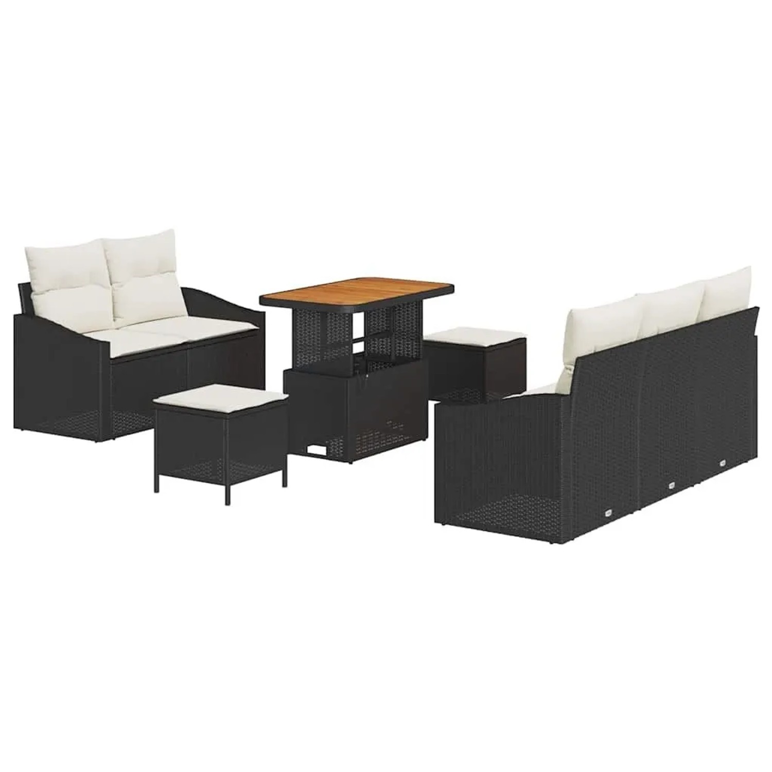 vidaXL Garten-Sofa-Set mit Kissen mit Speicher 8-Tlg Schwarz und Creme 3364550