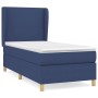 Blaues Boxspringbett 90x190 cm mit Matratze und Kopfteil aus Stoff.