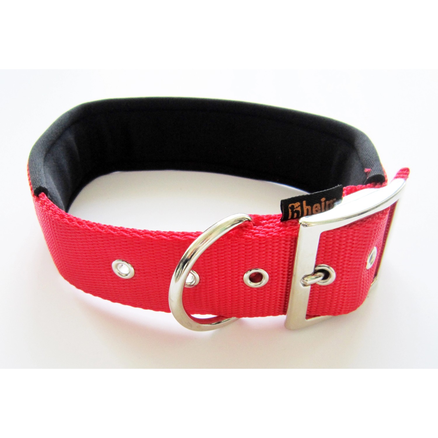 Rotes Heim Hundehalsband (38mm/60cm) mit weichem Neoprenfutter und Metallschnalle.