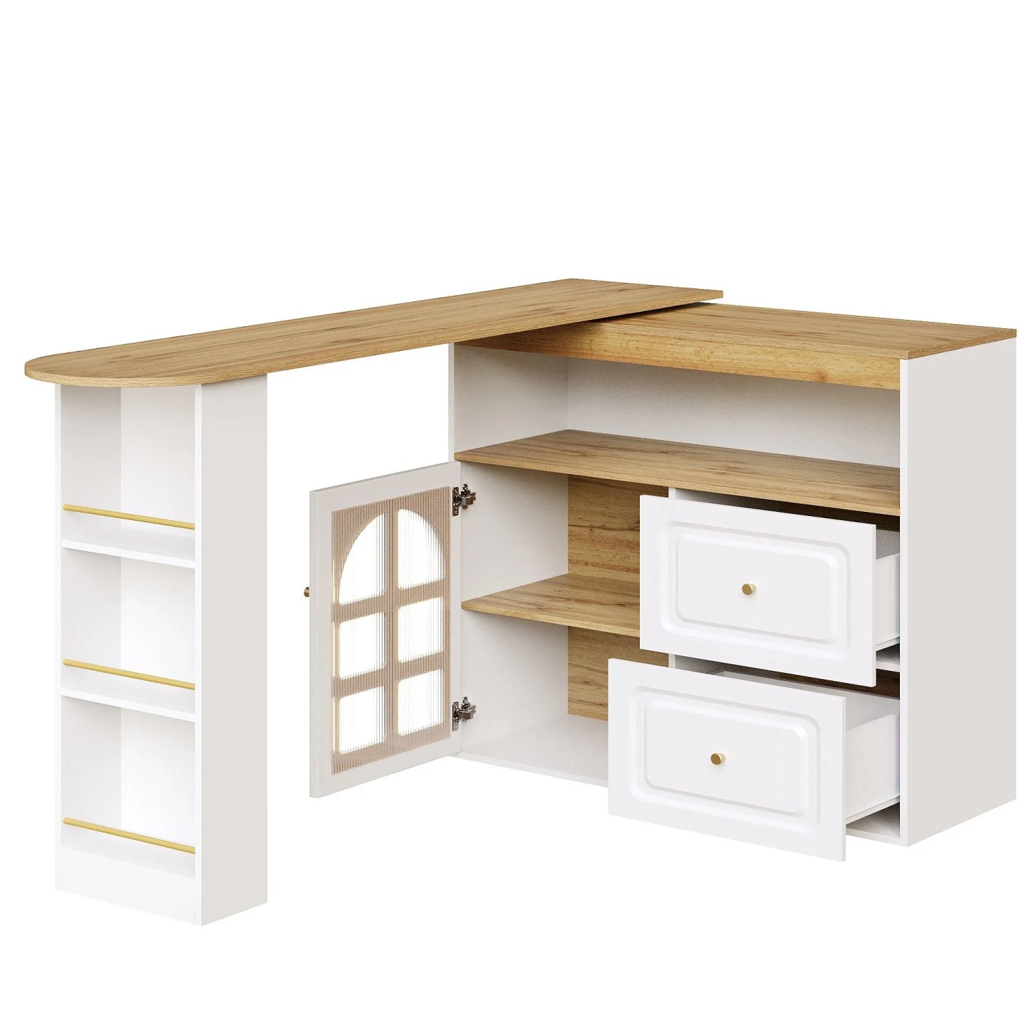 okwish Sideboard mit Drehfunktion Esszimmer 138-204x39x104cm Weiß