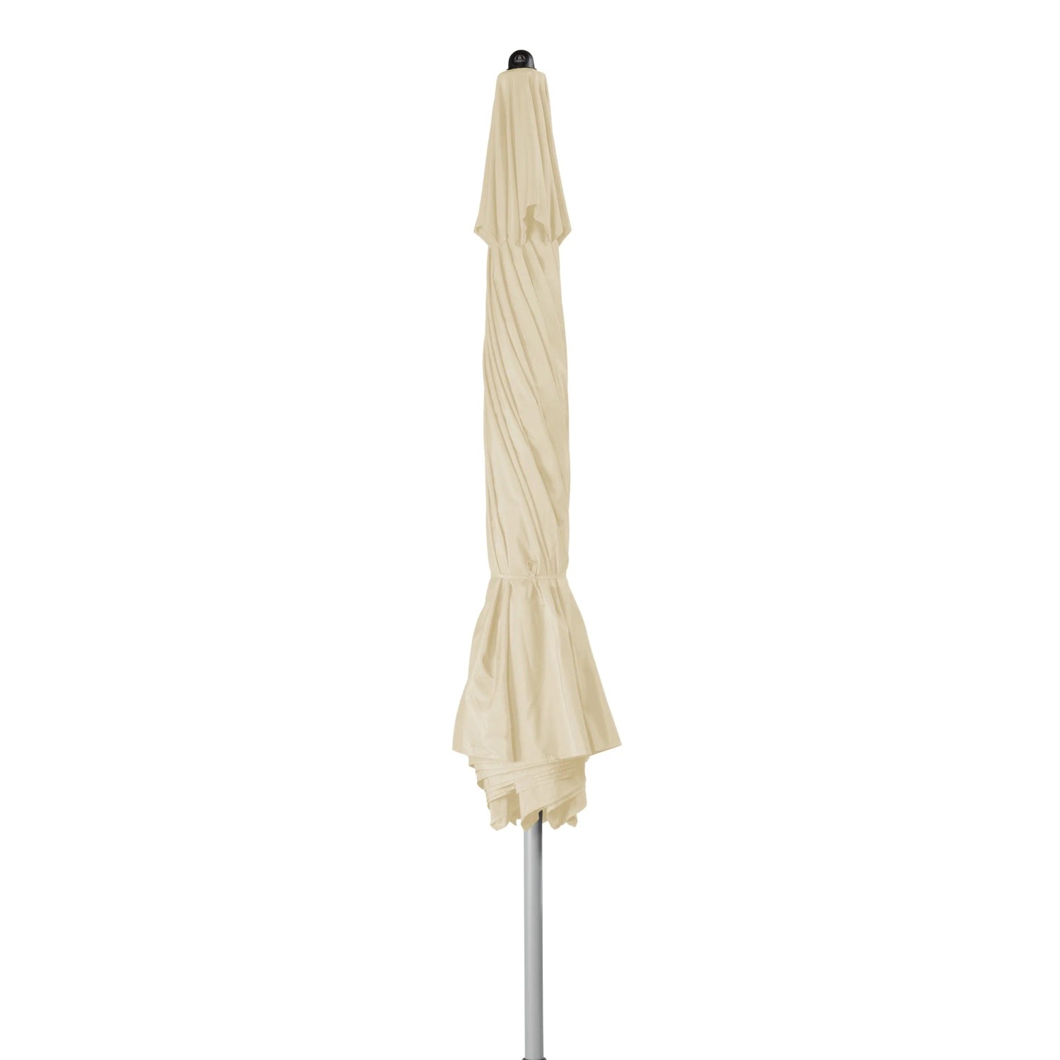 Geschlossener, naturfarbener Doppler Marktschirm Active Ø 376 cm. Marktschirm mit Drehfunktion.