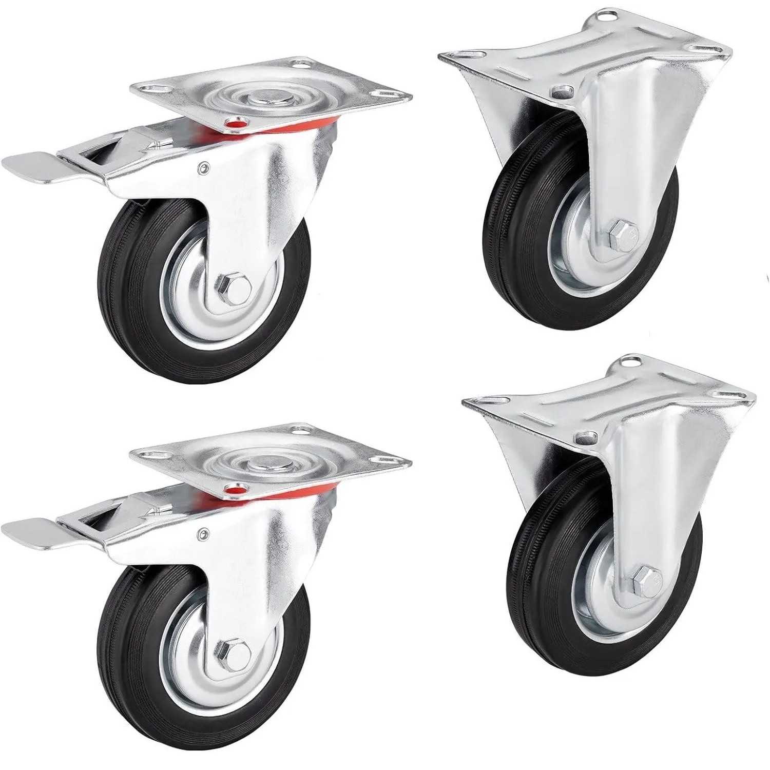 SOTECH 4er SET Transportrollen RED Ø200 mm 2x Bockrollen und 2x Lenkrollen mit Bremse Traglast Bis 440 Kg