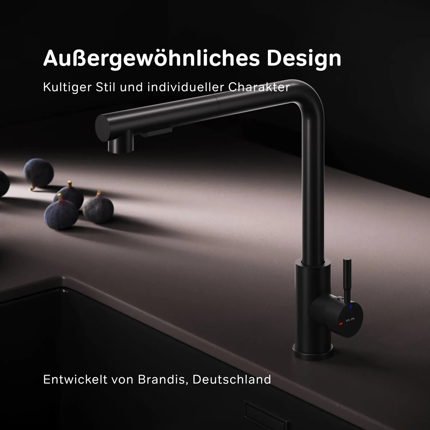 Schwarze AM.PM Küchenarmatur Play Einhebelmischer für Spültisch.