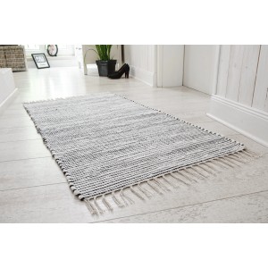 Teppich Kentucky, schwarz-weiß, 60x120 cm. Wollteppich mit Fransen, pflegeleicht und strapazierfähig.