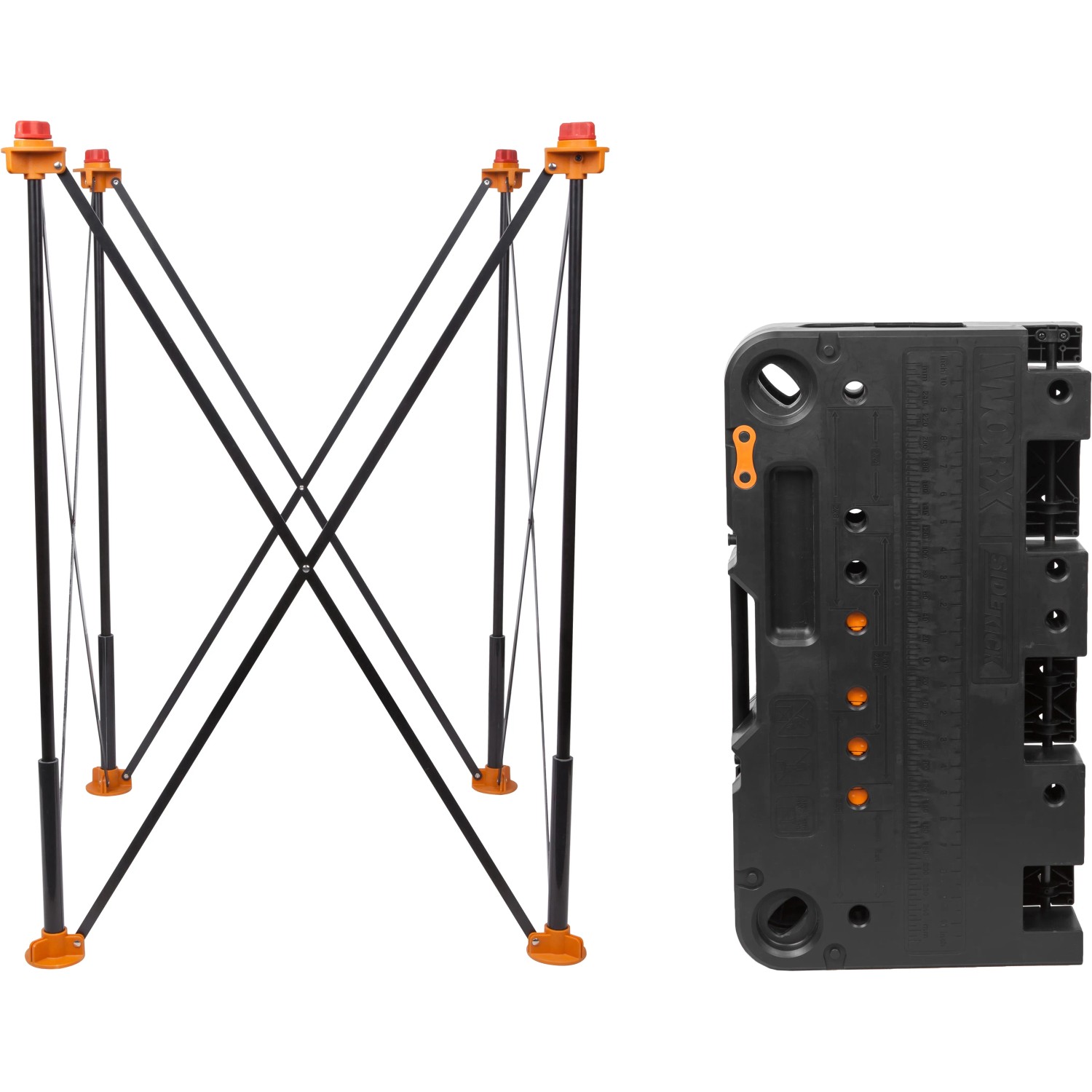 Worx Sidekick WX066 Arbeitstisch, zusammengeklappt und aufgebaut, für Werkstatt und Hobby.