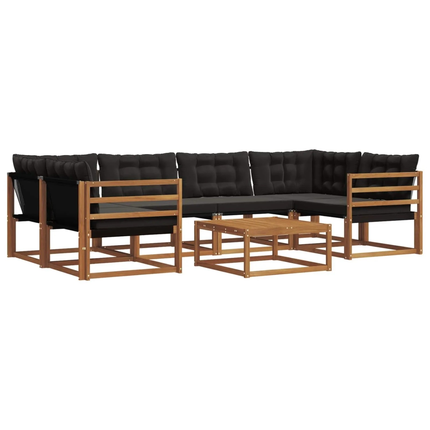 vidaXL Outdoor-Sofagarnitur mit Kissen 7-Tlg Natur und Schwarz 3369231