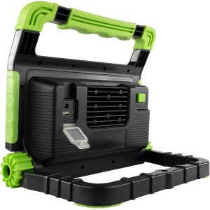 REV Ritter Akku-LED-Arbeitsleuchte 50W mit Ständer, anthrazit-grün. Kompakte Baulampe mit Akku.