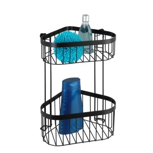 Schwarzes Wenko Eckregal Classic Plus mit 2 Etagen aus Stahl für Bad und Dusche.