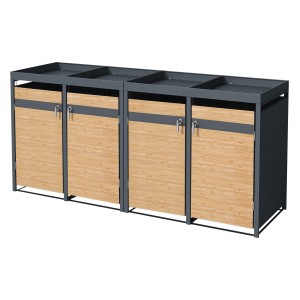 ML-Design Mülltonnenbox für 4 Tonnen (240L) mit Pflanzdach, anthrazitfarben mit Lärchenholz-Optik.