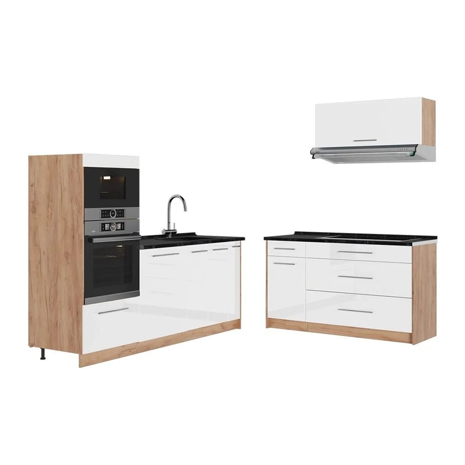Vicco Küchenzeile Fame-Line Weiß Hochglanz/Goldkraft Eiche 340 x 154 AP Anthrazit Art Nr 63909