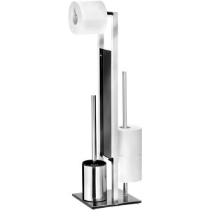 Wenko Stand WC-Garnitur Rivalta Edelstahl glänzend mit Papierhalter und Bürste.