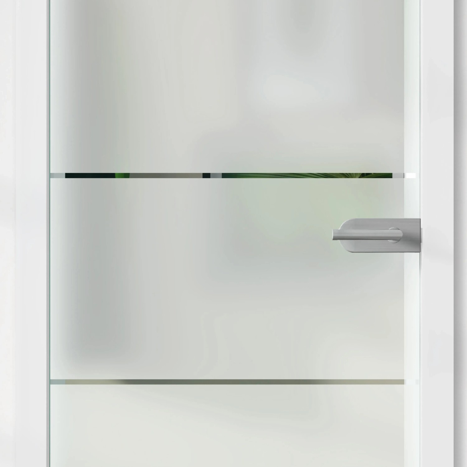 Glasdrehtür mit Siebdruck Dekor, DIN links, für mehr Licht im Raum.