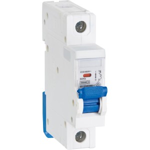 Einpoliger 16 A Einbauautomat/Leitungsschutzschalter mit blauem Kippschalter.