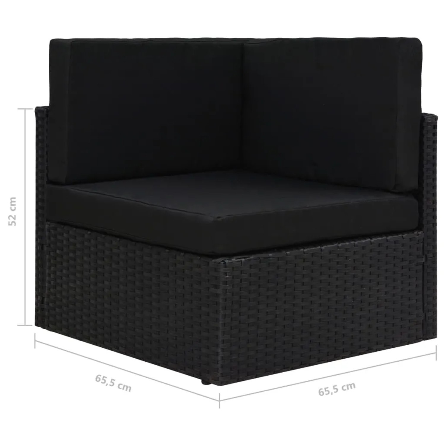 Schwarzes vidaXL Gartenmöbel Lounge-Set aus Poly Rattan, Eckteil mit Polster.