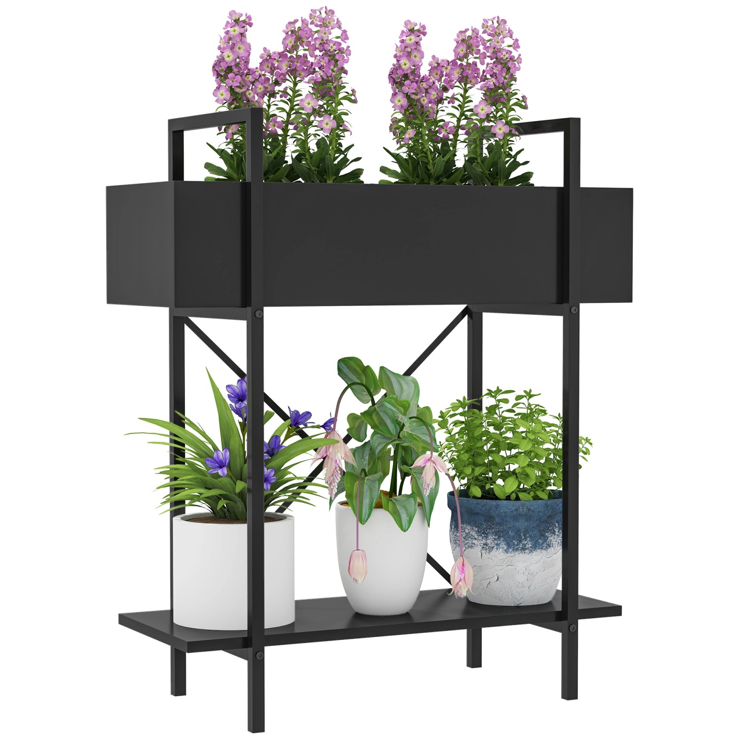 Outsunny  Pflanzenständer Metall Schwarz 60L x 25B x 70H cm günstig online kaufen