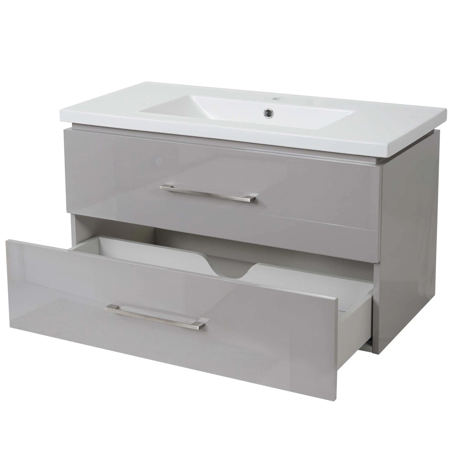 MCW Premium Waschbecken + Unterschrank D16 Hochglanz 90cm Grau