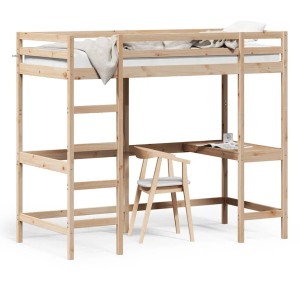 vidaXL Hochbett mit Schreibtisch 90x190 cm Massivholz Kiefer 842858