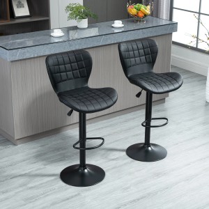 2er-Set schwarze HOMCOM Barstühle/Barhocker mit Kunstlederbezug, höhenverstellbar und mit Fußstütze.
