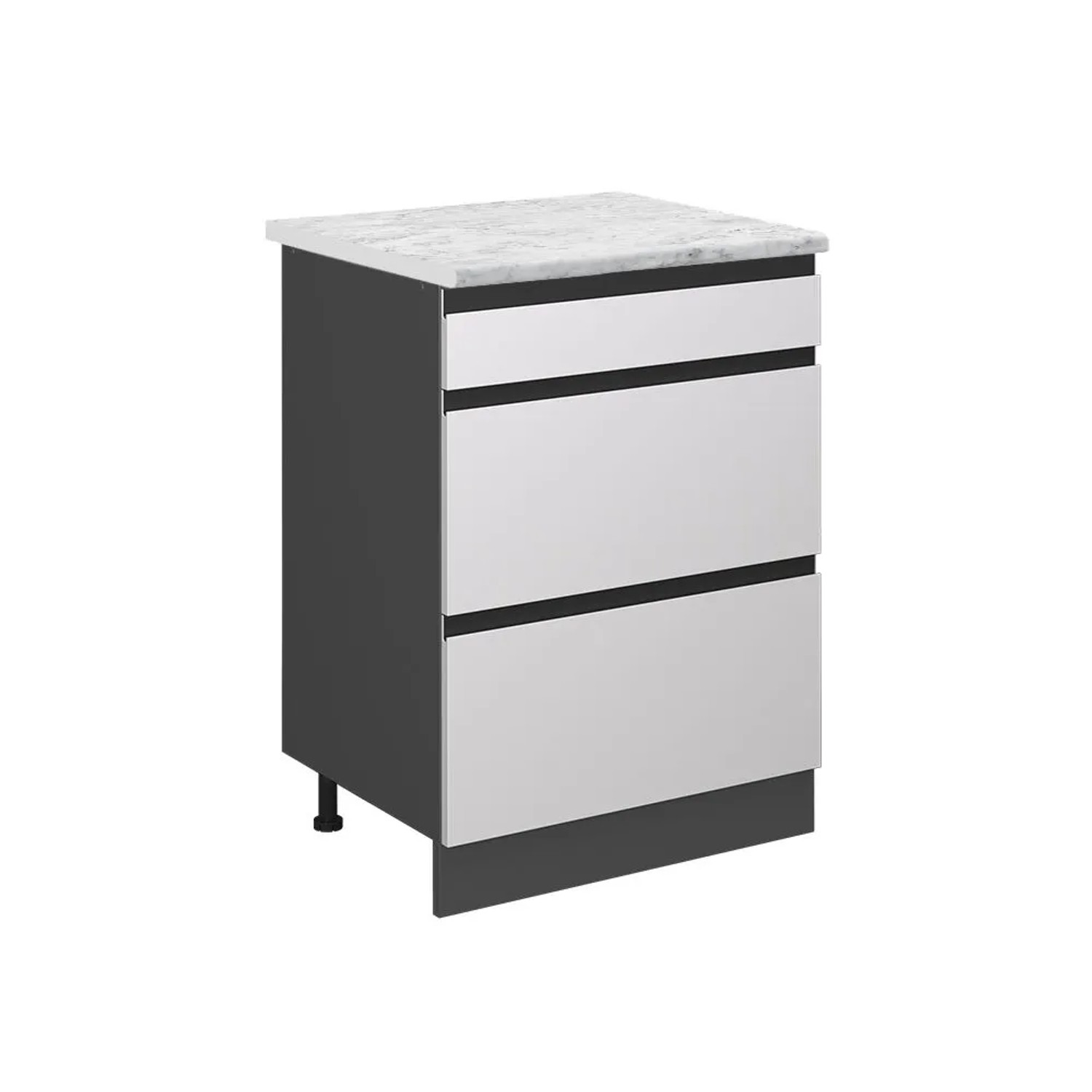 Vicco Schubladenschrank R-Line Schubladenschrank für die Küche Weiß 60 cm J-Shape AP Marmor