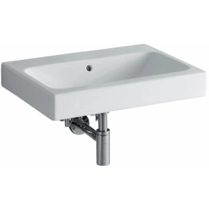 Weißes Geberit iCon Waschbecken, 60 cm, mit Überlauf und KeraTect Beschichtung.