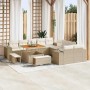 Beiges 13-tlg. vidaXL Garten-Sofa-Set aus Poly Rattan mit höhenverstellbarem Tisch.