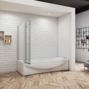 AICA Badewanneaufsatz, 130x140cm, weiß, 3-teilig mit 70cm Seitenwand aus ESG-Glas auf Badewanne.