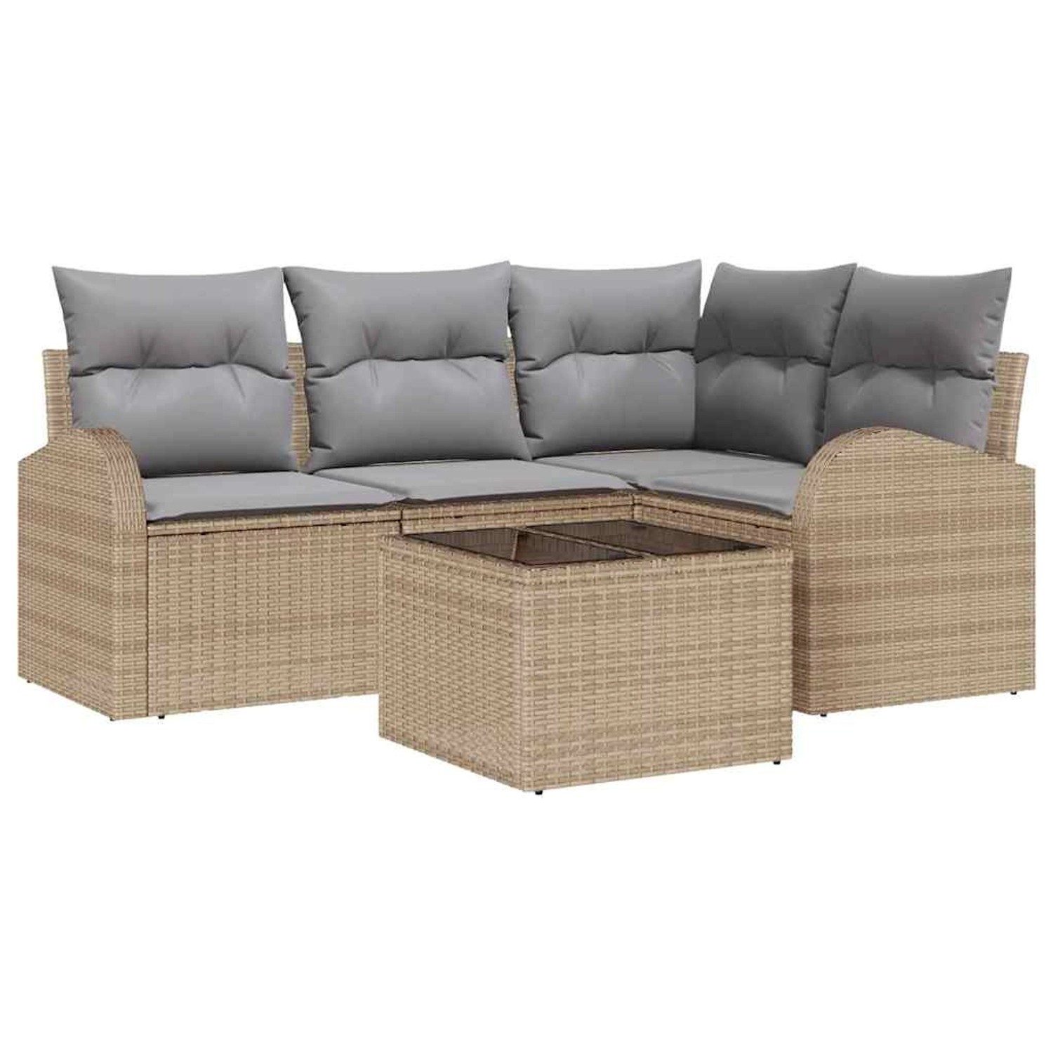 vidaXL Garten-Sofa-Set mit Kissen 5-Tlg Beige Hellgrau Poly Rattan 3354699 günstig online kaufen