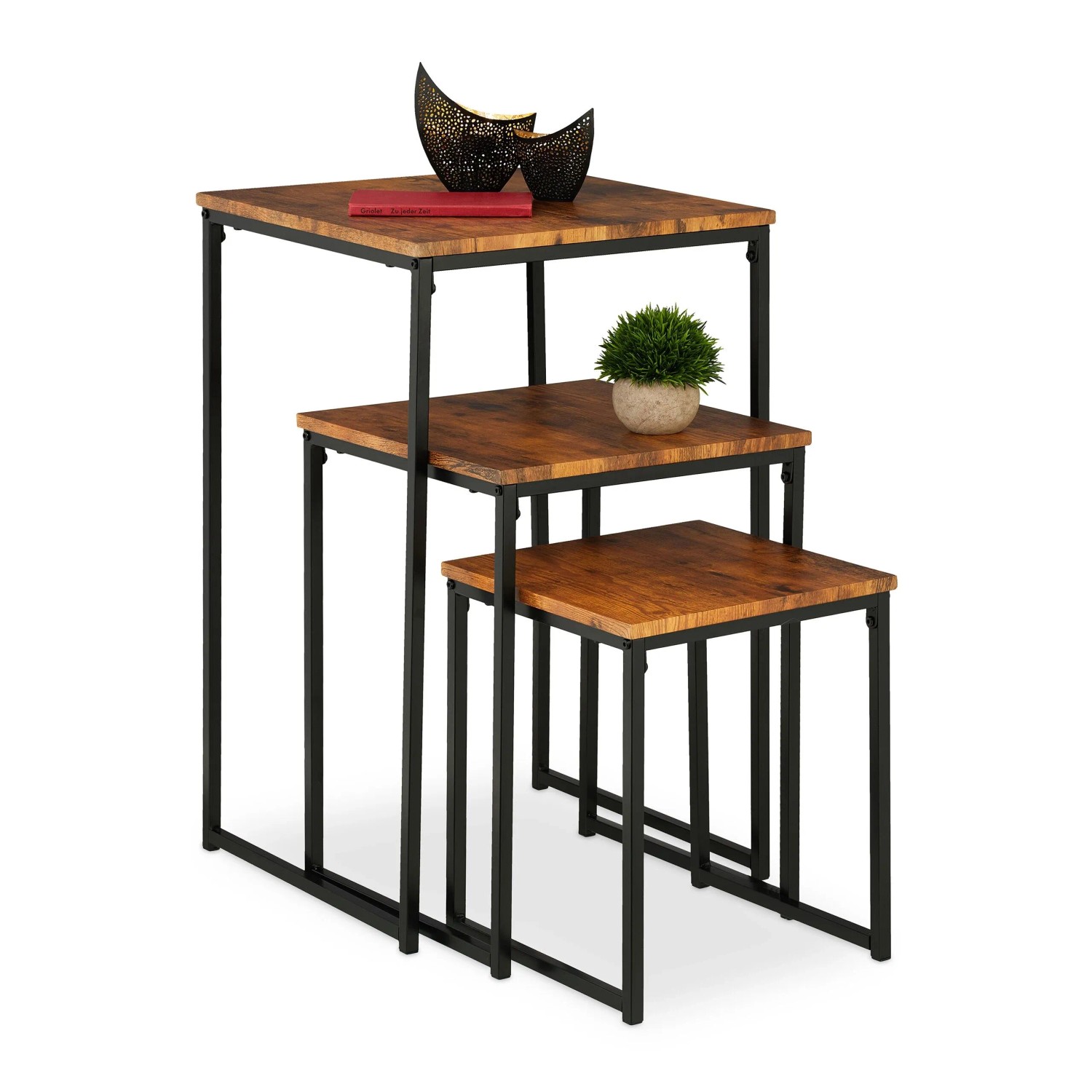 Relaxdays Beistelltisch 3er Set Eisen MDF PVC Bunt Stapelbar 76 cm x 46 cm x 46 cm 3,8 kg