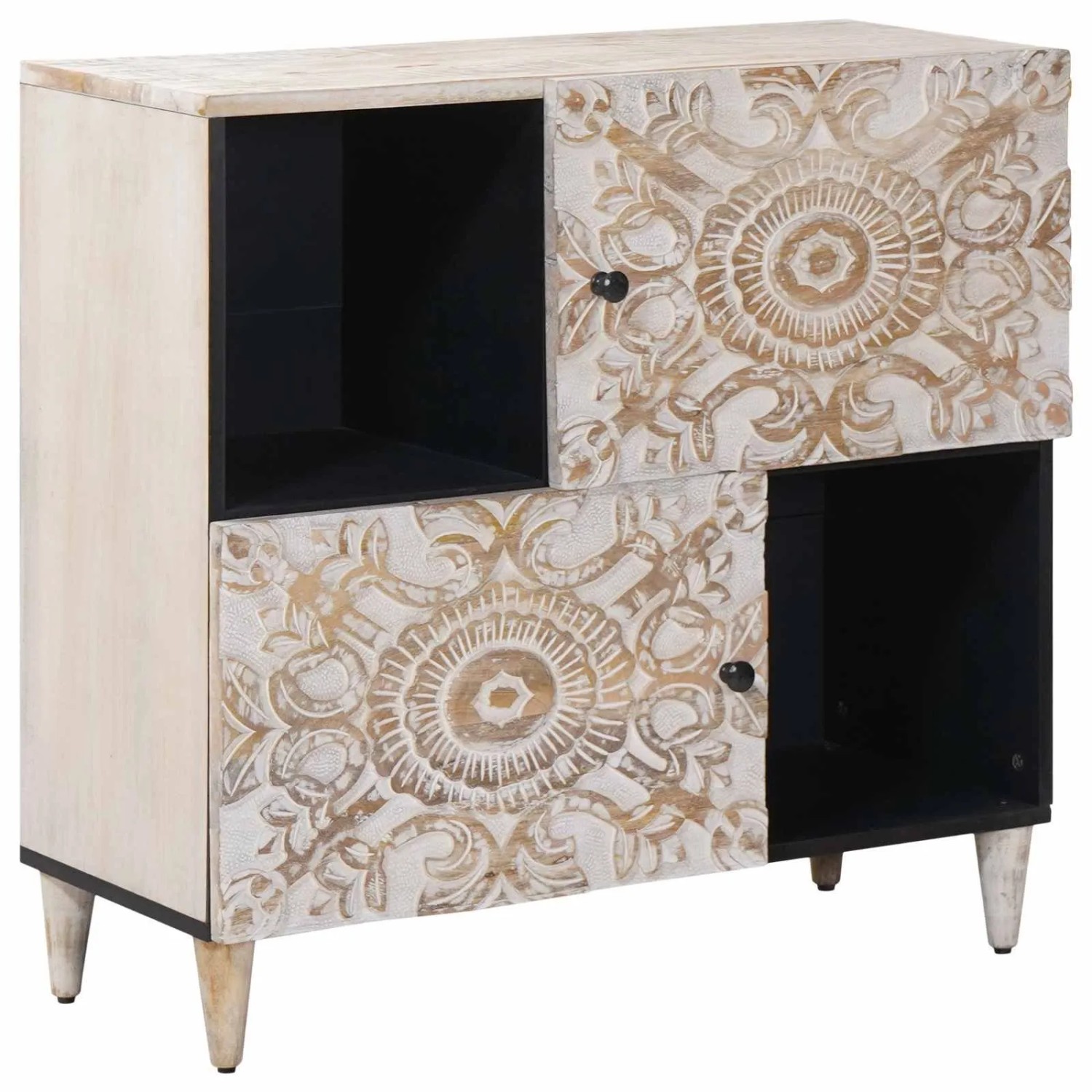 vidaXL Sideboard mit Speicher Weiß 80 x 33,5 x 75 cm Massivholz Mango 4018395