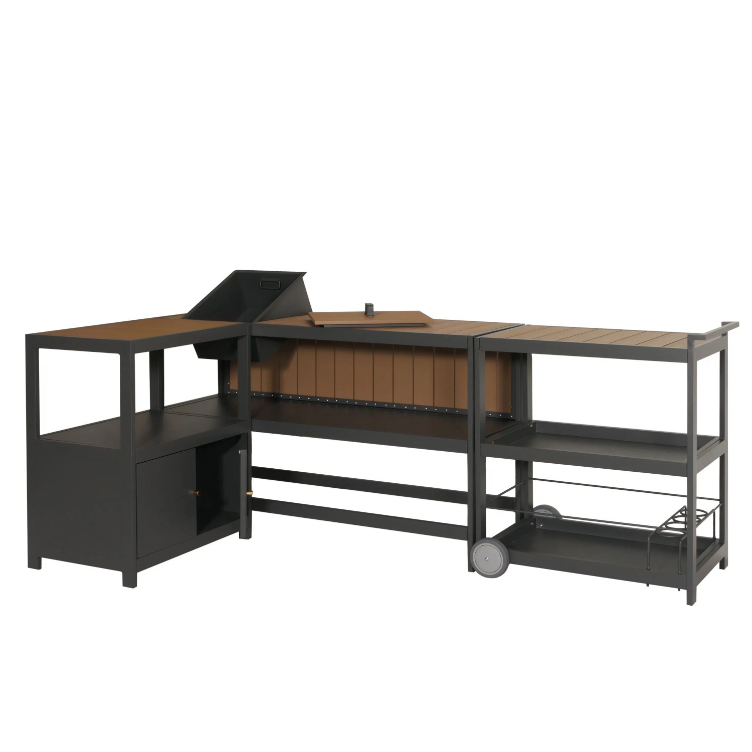 MCW Aluminium Outdoor-Küche 3-teilig M64 Anthrazit Helle Holzoptik