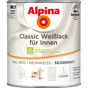 Dose Alpina Classic Weißlack Reinweiß seidenmatt für Innen, 750ml.
