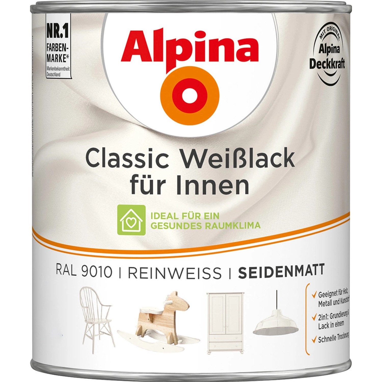 Alpina Classic Weißlack für Innen Reinweiß seidenmatt 750 ml