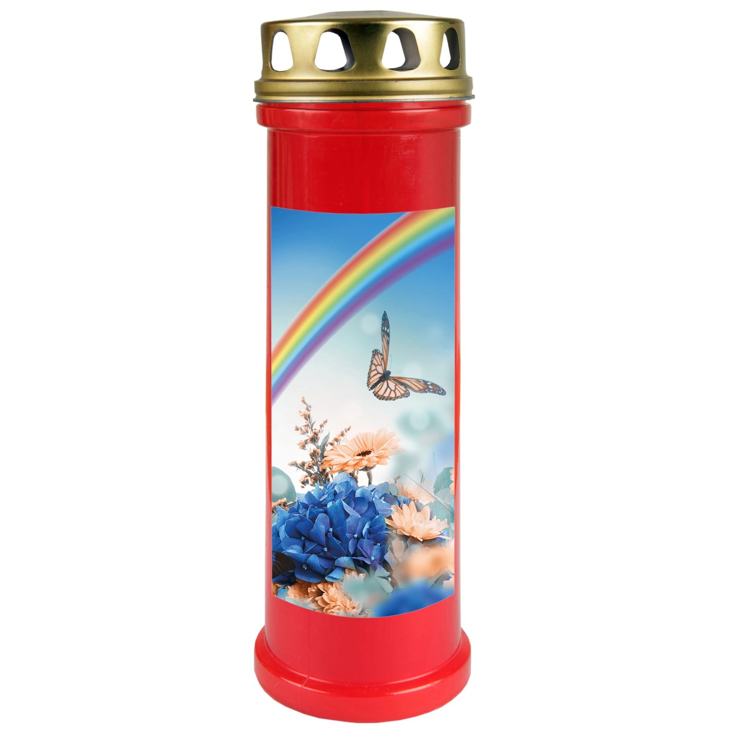 HS Candle Grabkerze Rot 100h Deckel Gold Regenbogen günstig online kaufen