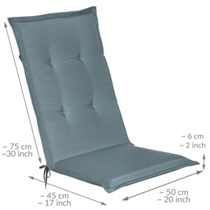 Taubenblaue Beautissu Gartenstuhlauflage Loft HL, 120x50x6cm, mit Heftungen und Befestigungsschnüren für Hochlehner.