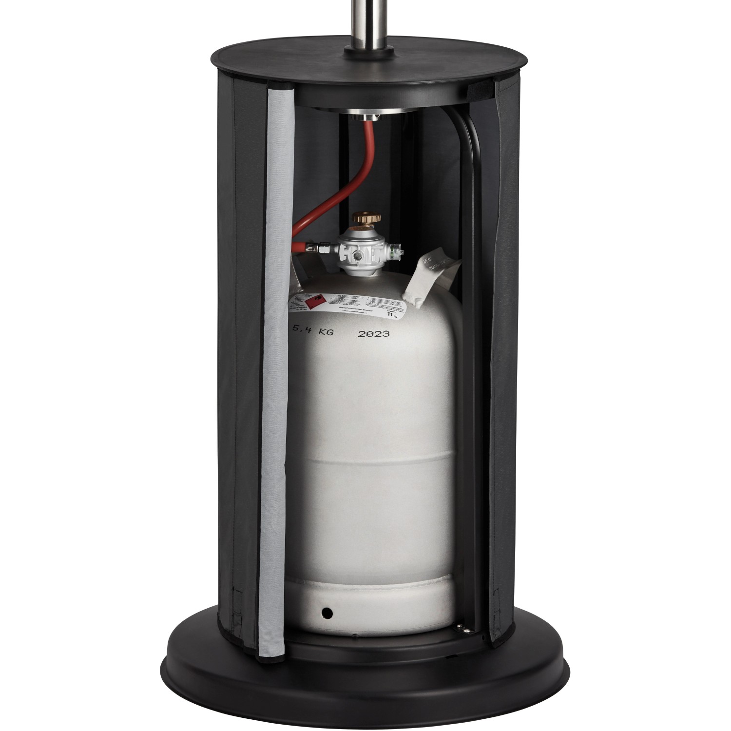 Enders Terrassenheizer Fancy: Detailansicht mit Gasflasche im Gehäuse.